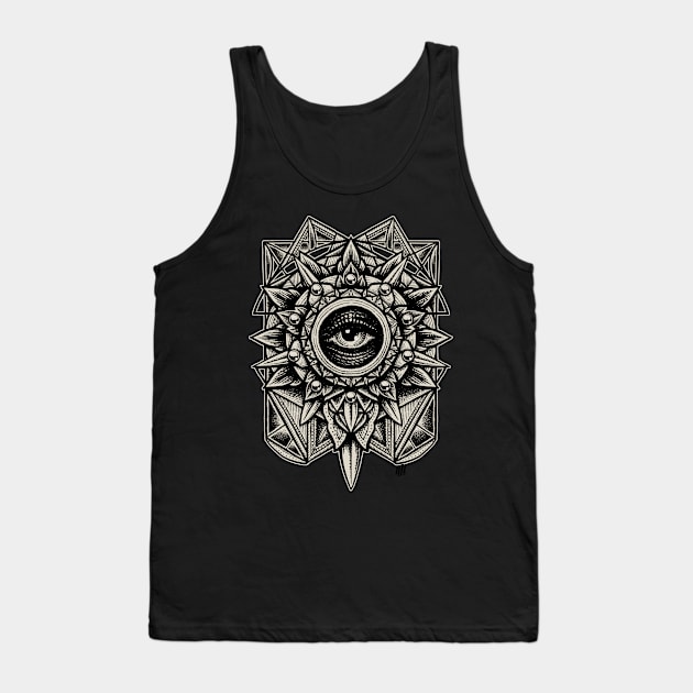 Sacred Geometry Seraphim Star Mandala Black Tank Top by Roberto Jaras Lira